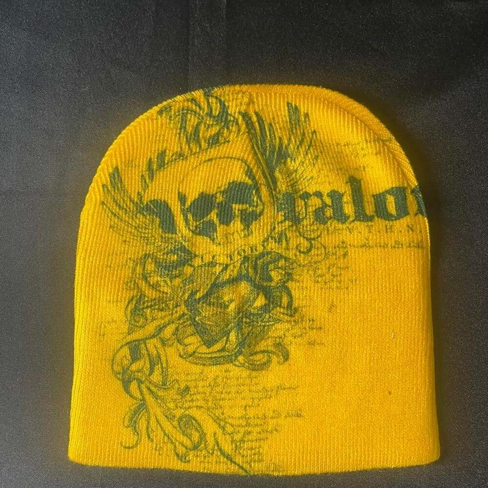 Valor Y2K Skull Graphic Yellow Beanie